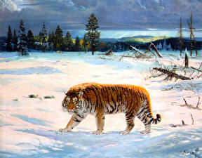 Pictures Big cats Painting Art Animals