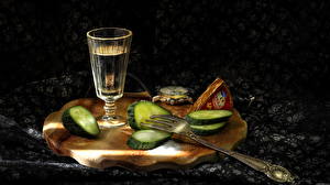 桌面壁纸，，伏特加酒，伏特加玻璃，餐叉，食物