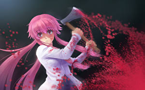 Picture Future Diary Battle axes Blood Anime