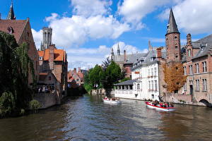 デスクトップの壁紙、、ベルギー、ブルッヘ、運河、都市