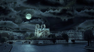 Hintergrundbilder Frankreich Mond Parizh sobor notr-dam Städte