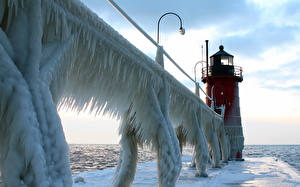 Wallpapers Coast Lighthouses Ice Nature