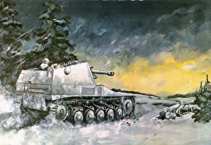 Pictures Painting Art Self-propelled gun Army