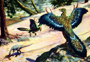 Tapety na pulpit Starożytne zwierzęta Compsognathus & Archaeopteryx