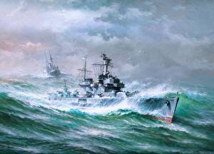 Обои Рисованные Корабль Крейсер Адмирал Макаров военные