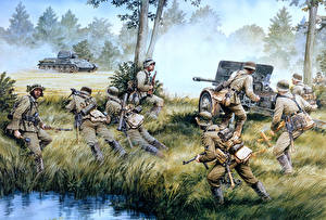Image Painting Art Cannon Army