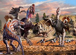 Tapety na pulpit Starożytne zwierzęta Dinozaury Gigantoraptor & Alectrosaurus