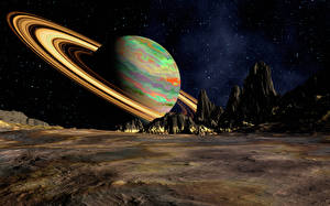 Papel de Parede Desktop Planeta Anel planetário 3D Gráfica Espaço