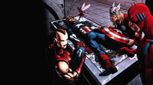 桌面壁纸，，漫畫英雄，美國隊長，鋼鐵人，奇幻作品