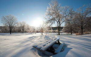 Images Seasons Winter Sky Snow Bench Nature