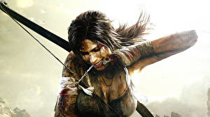 Bakgrundsbilder på skrivbordet Tomb Raider Tomb Raider 2013 Bågskytt Lara Croft Datorspel Unga_kvinnor