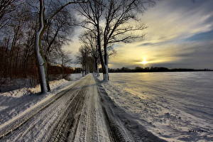 桌面壁纸，，季节，冬季，道路，天空，雪，高动态光照渲染，大自然