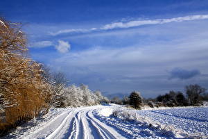 Pictures Seasons Winter Roads Sky Snow  Nature