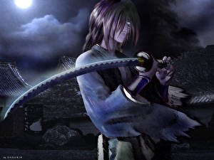 Bureaubladachtergronden Rurouni Kenshin Jonge man Himura Kenshin