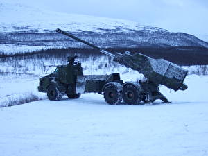 Bakgrundsbilder på skrivbordet Självgående artilleri Snö Militär