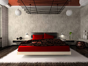 桌面壁纸，，室內，床，枕头，房間，臥房，设计，高科技的設計，3D图形