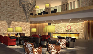Pictures Interior Hotel Armchair Lamp Chandelier Design 3D Graphics