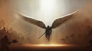 桌面壁纸，，暗黑破坏神系列，暗黑破壞神III，天使，劍，翅膀，游戏
