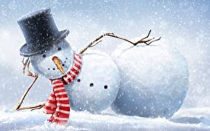Картинка Праздники Рождество Снеговики Шляпа Снегу