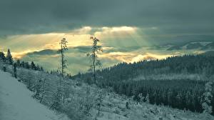 Bilder Jahreszeiten Winter Himmel Schnee Lichtstrahl Natur