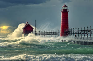 Picture Coast Lighthouses Waves Nature