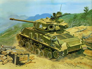 Papel de Parede Desktop Desenhado Tanque M4 Sherman M4A3E8 Sherman