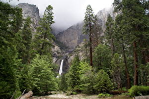 Bureaubladachtergronden Park Watervallen Verenigde staten Yosemite Californië Lower Natuur