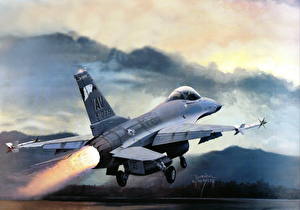 Fondos de escritorio Avións Dibujado F-16 Fighting Falcon F-16c Night Falcon Aviación