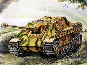 デスクトップの壁紙、、描かれた壁紙、自走砲、sd.kfz.173 Jagdpanther、陸軍