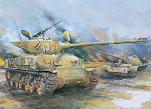 Papel de Parede Desktop Desenhado Tanques M4 Sherman M51 ISHERMAN