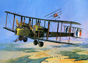 Bureaubladachtergronden Vliegtuig Getekende Retro Vickers Vimy Luchtvaart