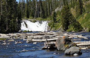 Papel de Parede Desktop Parque EUA Yellowstone Lewis Falls Wyoming Naturaleza