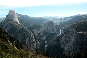 Bureaubladachtergronden Parken Berg Watervall Verenigde staten Yosemite Californië Nevada Natuur