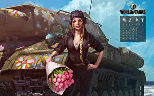 Bakgrundsbilder på skrivbordet World of Tanks Stridsvagn  dataspel Unga_kvinnor