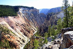 Bureaubladachtergronden Park Verenigde staten Yellowstone Ravijn Grand Canyon Wyoming Natuur