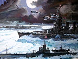 Bureaubladachtergronden Geschilderde Schip Imperial Japanese Navy (IJN)