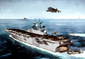 Bakgrundsbilder på skrivbordet Målade Fartyg Hangarfartyg Militär