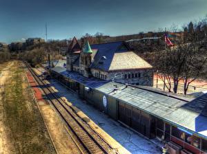 Bakgrunnsbilder USA Michigan Frankenmuth MI HDR Central Railroad Depot  byen