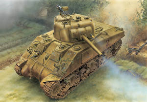 Wallpaper Painting Art Tanks M4 Sherman M4A1 military
