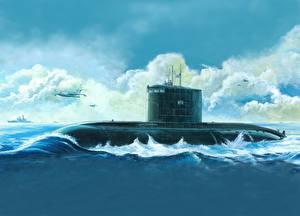 Papel de Parede Desktop Desenhado Submarinos Russian Kilo Class, Attack Submarine  Exército