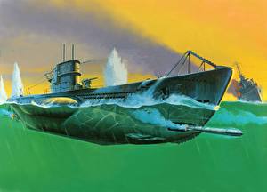 Papel de Parede Desktop Desenhado Submarinos U - 99