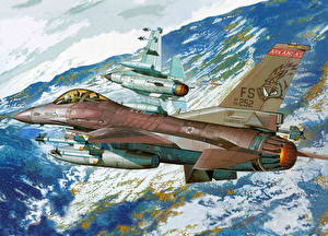 Bureaubladachtergronden Vliegtuigen Getekende F-16 Fighting Falcon F-16C