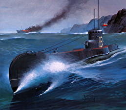 Pictures Painting Art Submarines Army
