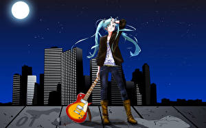 Papel de Parede Desktop Vocaloid Guitarra Anime Meninas