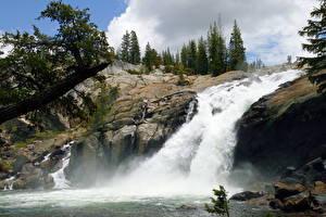 Bakgrundsbilder på skrivbordet Parker Floder Ett vattenfall USA Yosemite Kalifornien Tuolumne White Cascade at Glen Aulin Natur