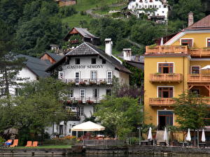 Bureaubladachtergronden Huizen Oostenrijk Hallstatt een stad