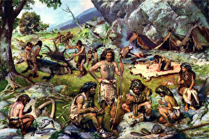 桌面壁纸，，绘画，Zdenek Burian，Encampment of late palaeolithic hunters，