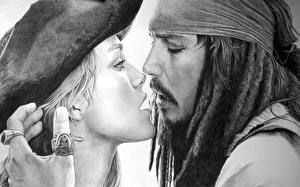 Фотография Пираты Карибского моря Johnny Depp Keira Knightley Капитан Джек Элизабет кино