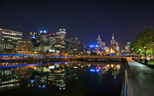 Papel de Parede Desktop Austrália Melbourne Noite Cidades