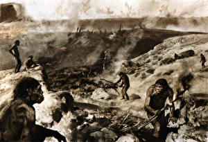 Hintergrundbilder Gemälde Zdenek Burian How fire was obtained